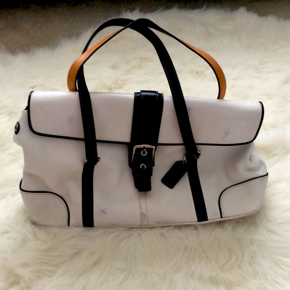 Coach White and Black Satchel Bag